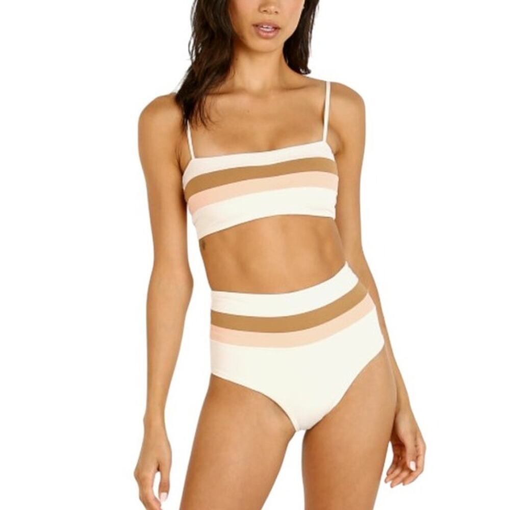 L*Space Cream Rebel Pink Brown Striped Bandeau Bikini Top